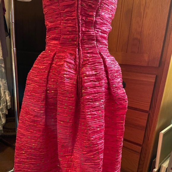 Vintage Expo Nite Small Hot Pink & Gold Polka Dot Strapless Occasion Dress - Picture 6 of 6